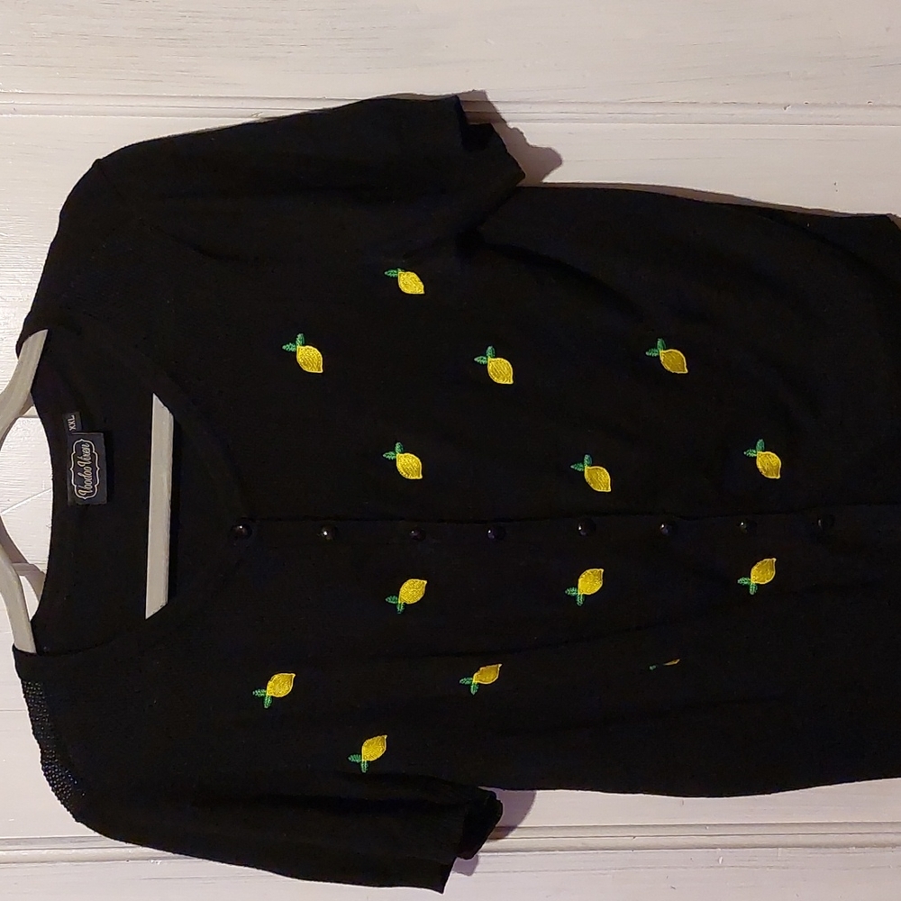 Gently used Black Cardigan with lemons